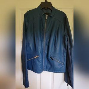 Blue leather biker jacket